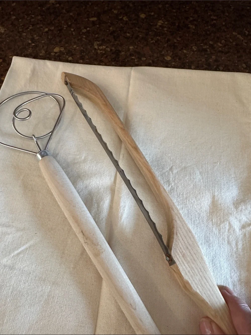 Sourdough Wooden Kitchen Utensil Set- whisk and bread knife